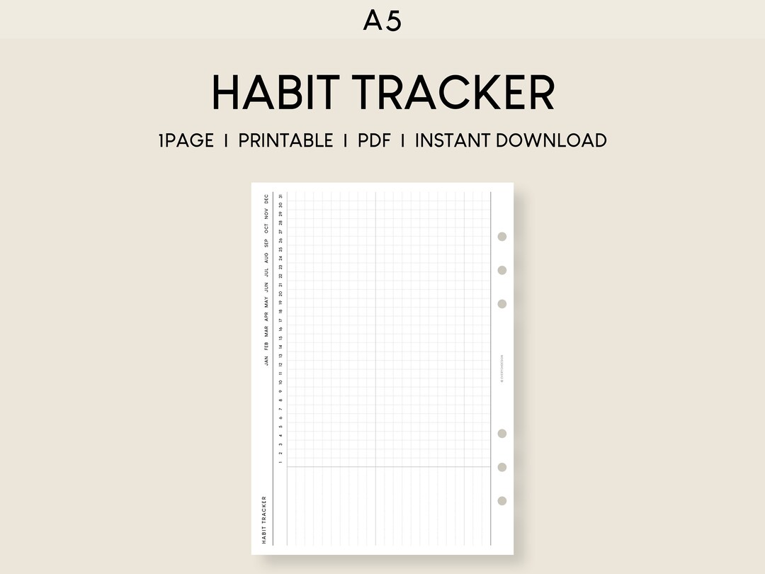 A5 Habit Tracker Printable Inserts: Minimalist Monthly Goal Template ...