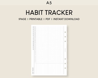 Habit Tracker A5 Horizontal Printable Inserts | Monthly Tracker On One Page | Minimalist Tracking Goal Template | Challenge Notion PDF