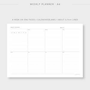 Undated Weekly With Calendar Printable Planner | A4 & Letter ...
