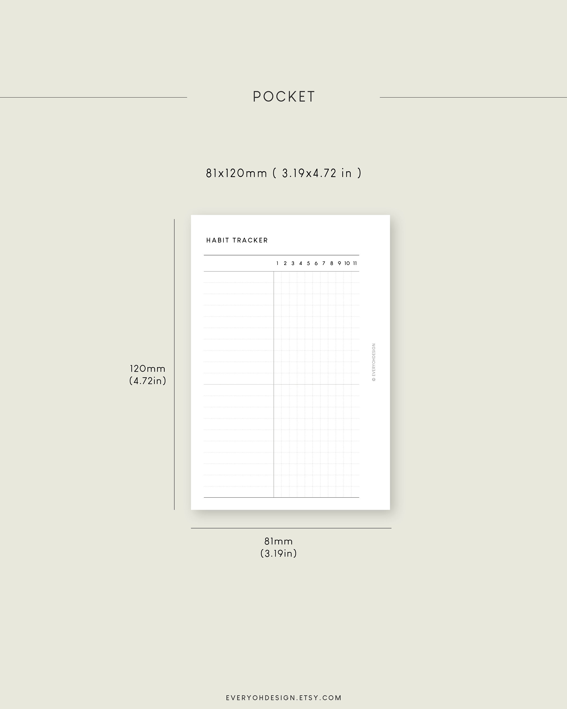 Pocket Habit Tracker Printable Template Monthly Challenge Worksheet ...