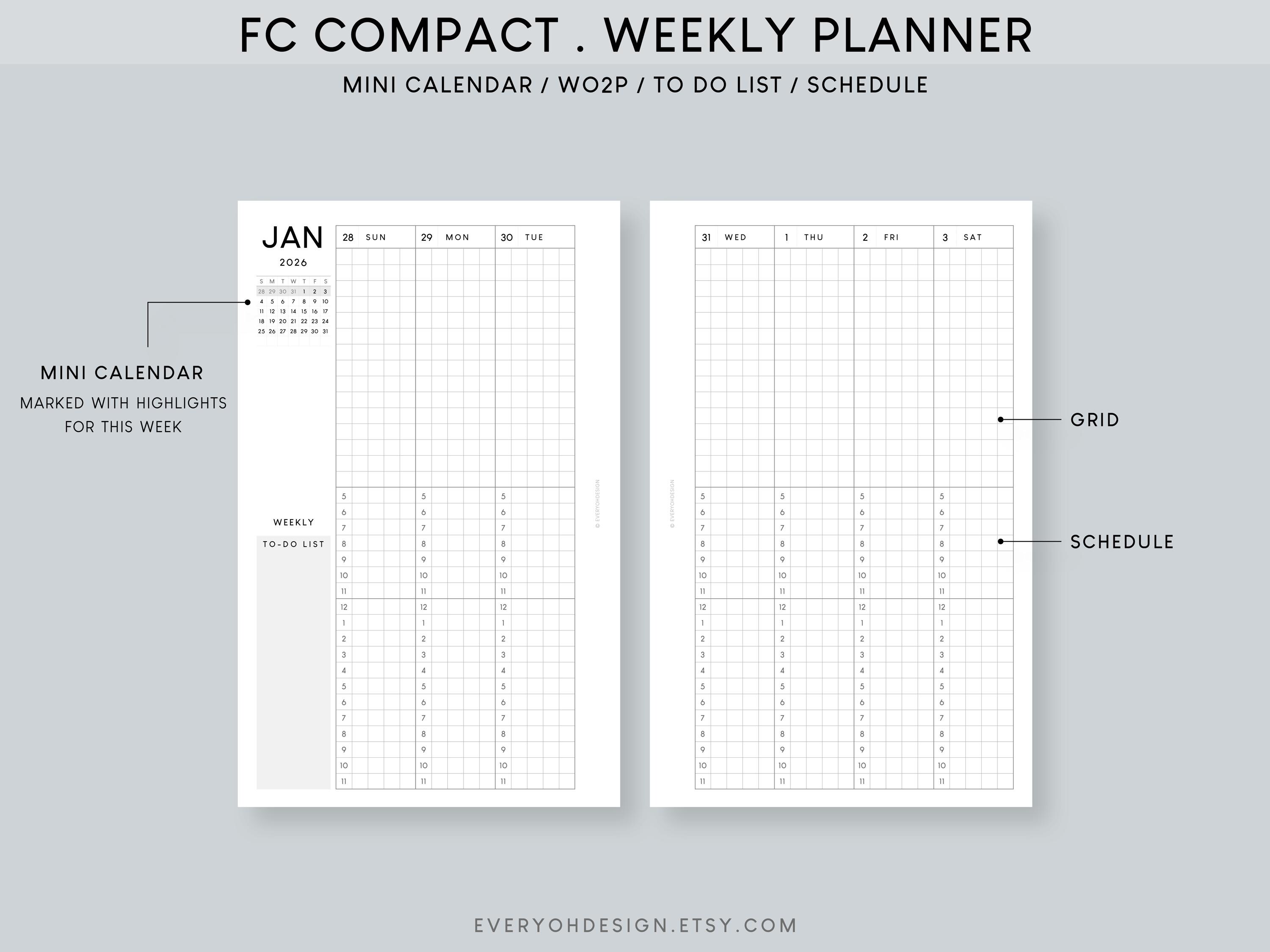 2026 Weekly Planner FC Compact Printable Inserts (PDF) - Etsy