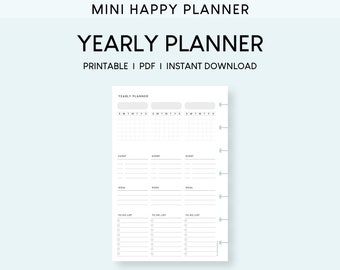 Mini HP Yearly Planner Printable Inserts: Minimalist Calendar (PDF)