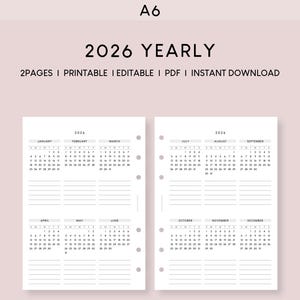 2026 Jahreskalender A6 Druckbare Einlagen: Minimalistischer Planer (PDF Vorlage)