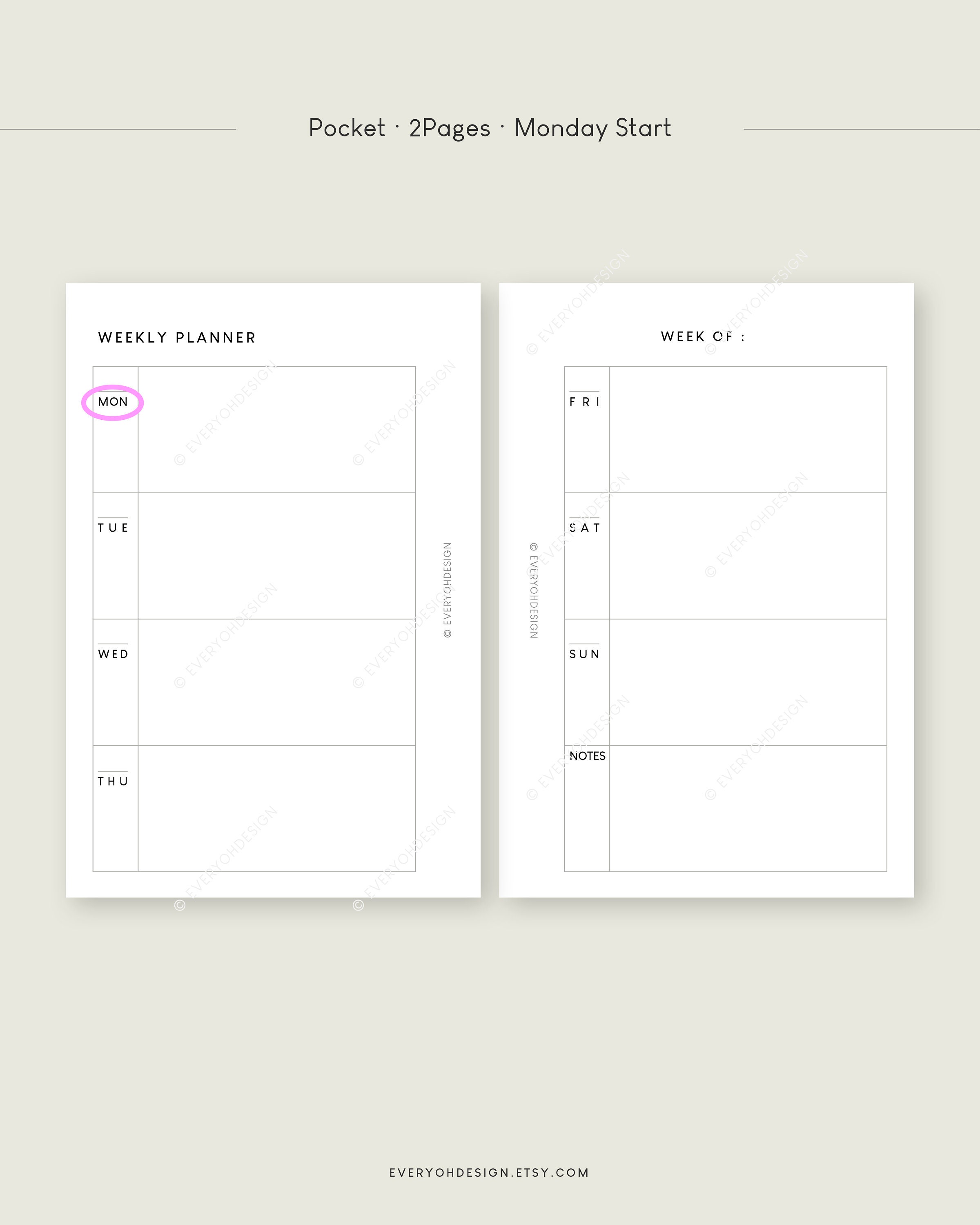 Printable Undated Weekly Planner Pocket | Weekly Pocket Fillable ...