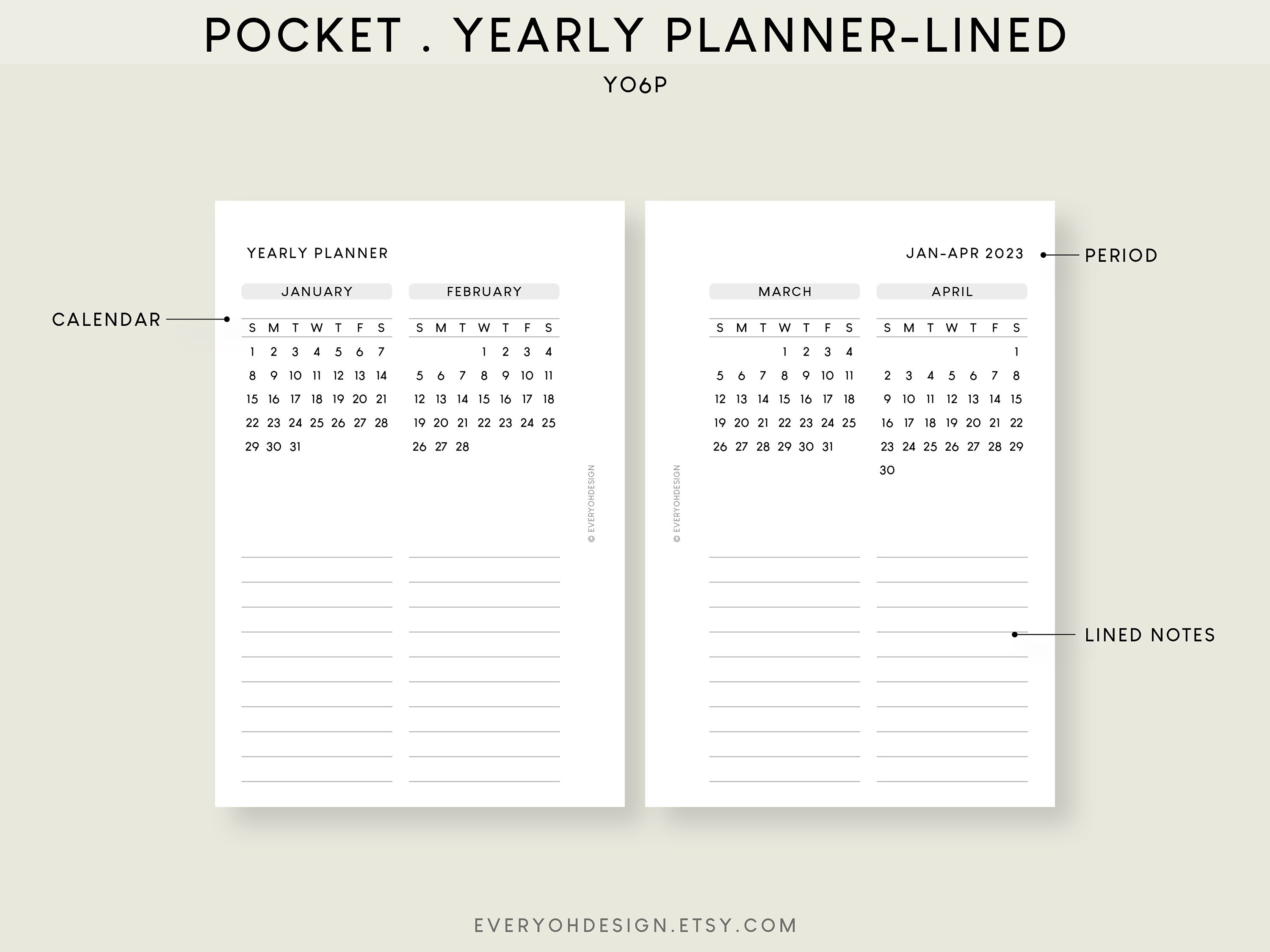 Printable 2022 2023 Yearly Planner Pocket Inserts Minimalist Etsy