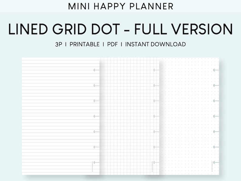 Mini Happy Planner Inserts: Lined Grid Dot Paper (PDF Pattern) - Etsy