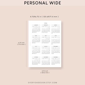Personal Wide 2024 Calendar Printable Planner Insert Dated Yearly ...