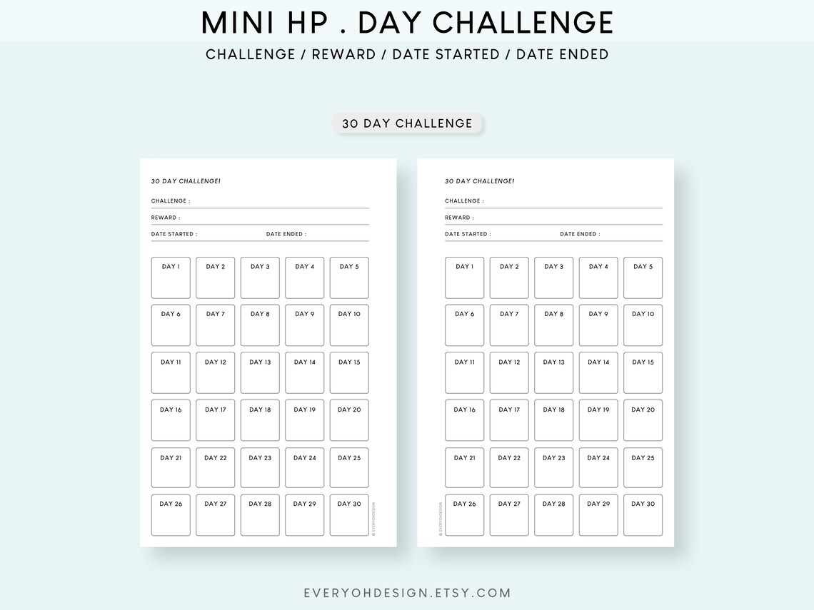 30 Day Challenge Printable Bundle Mini HP 90 Day Tracker Template 30 ...