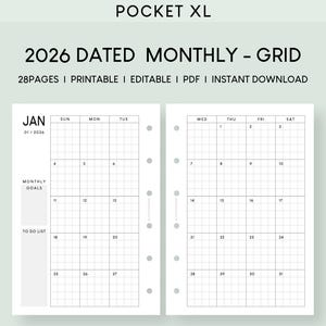 2026 Pocket XL Monatskalender Printable: Planer (PDF)