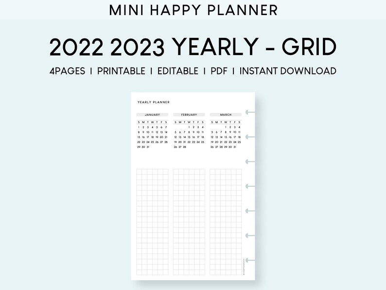 Mini Happy Planner 2022 2023 Yearly Planner Printable Inserts Etsy