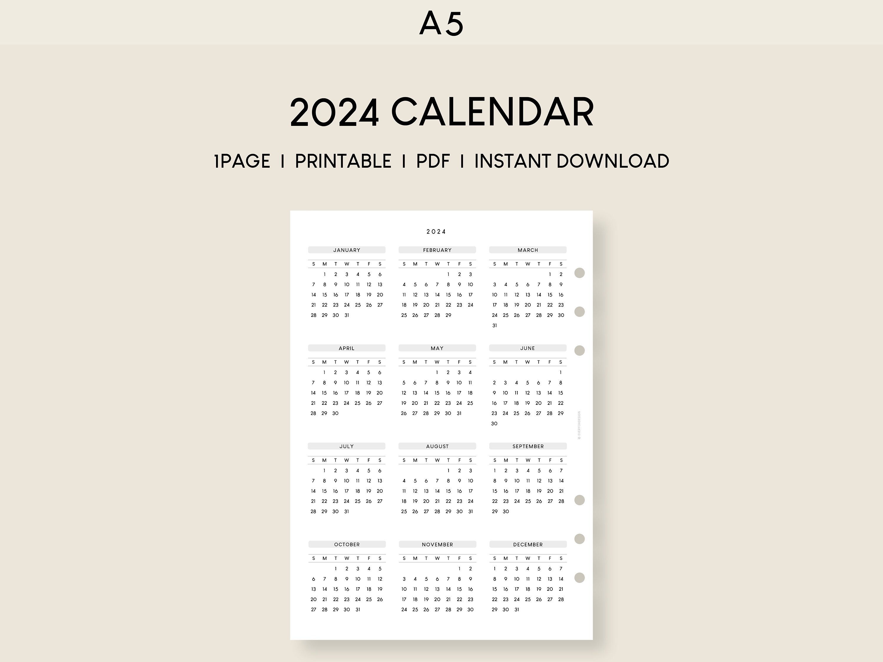 Agenda 2024 Semainier A5,Jan à Déc,Onglets Mensuel, Poche,Pages de