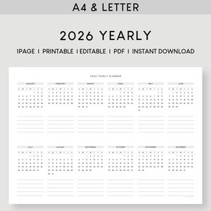2026 Jahresplaner: Minimalistischer Kalender zum Ausdrucken (A4 & Letter)