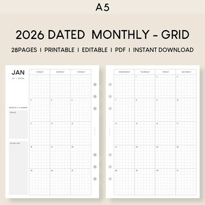 Calendario mensile A5 2026: note a griglia (PDF stampabile e modificabile)