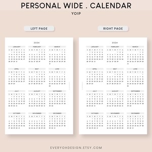 Personal Wide 2024 Calendar Printable Planner Insert Dated Yearly ...