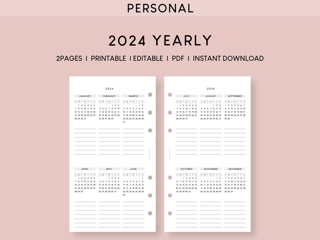 2024 Yearly Planner Personal Printable Inserts Calendar Overview Future ...