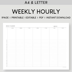 A4 & Letter Wochenplaner | Wochenübersicht zum Ausdrucken | Minimalistische bearbeitbare PDF-Vorlage | Schlichter Stundenplan Organizer | Undatiert Weekly