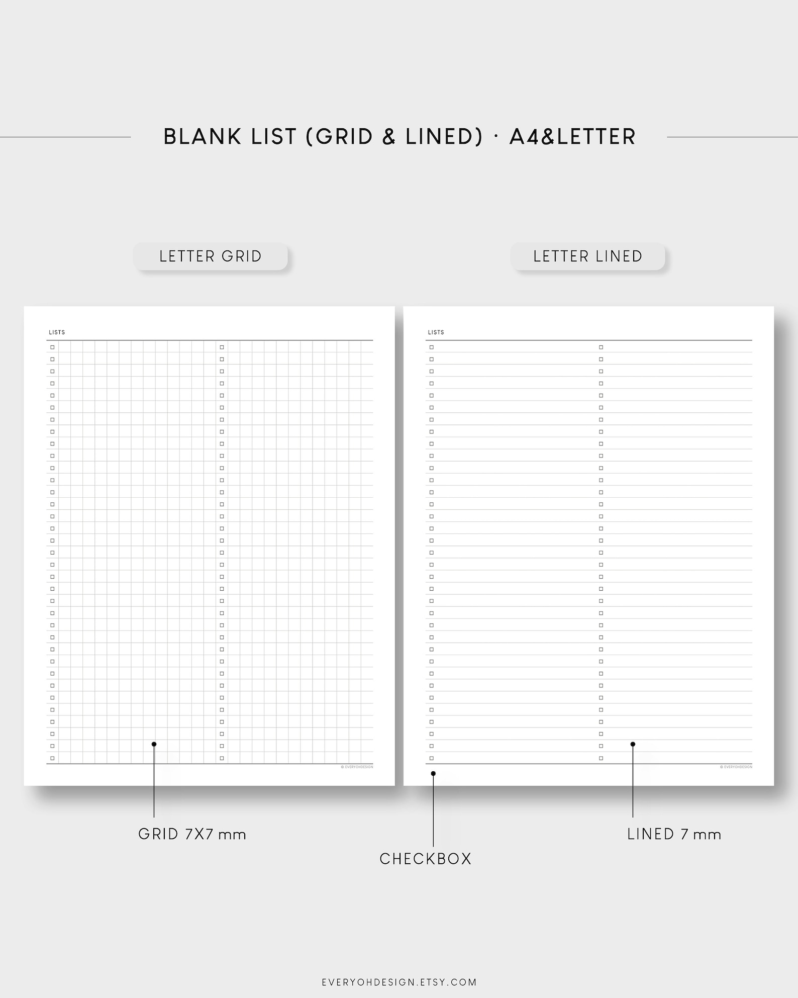 A4 & Letter Blank Lists Printable Planner Minimalist 2 Columns ...
