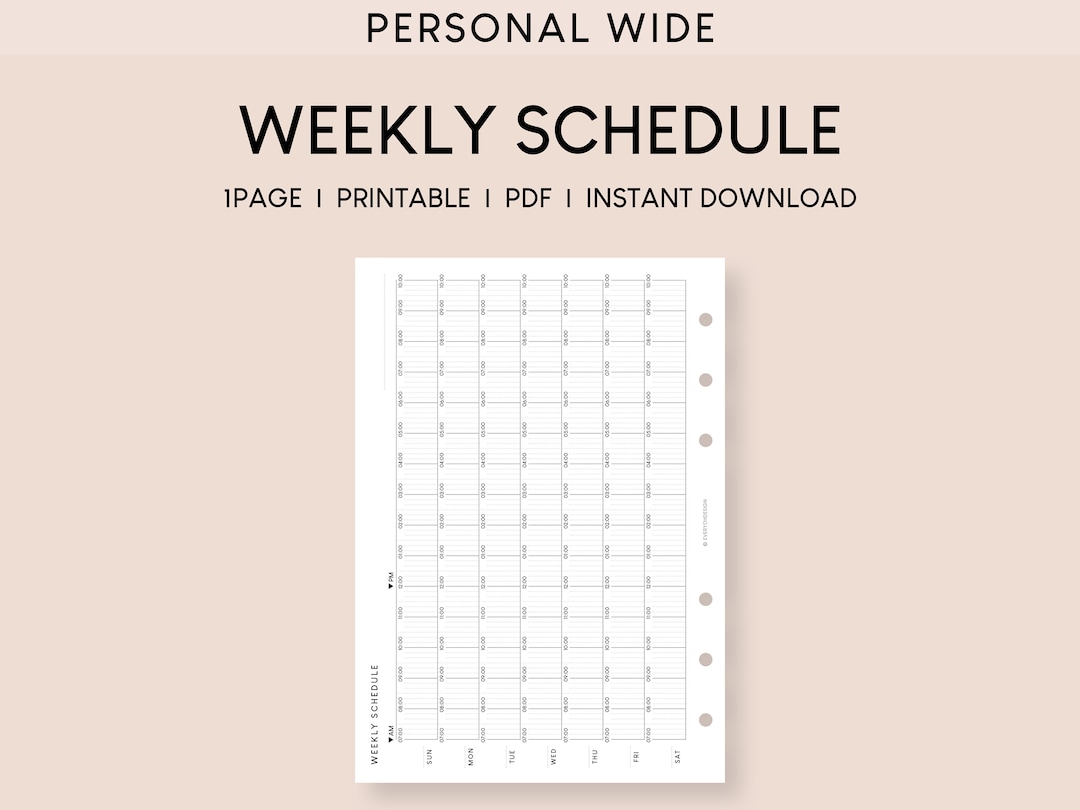 Personal Wide Weekly Schedule Planner: Minimalist Hourly Template ...