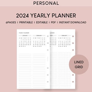 Personal 2024 Yearly Planner Printable Inserts Dated Calendar Editable ...