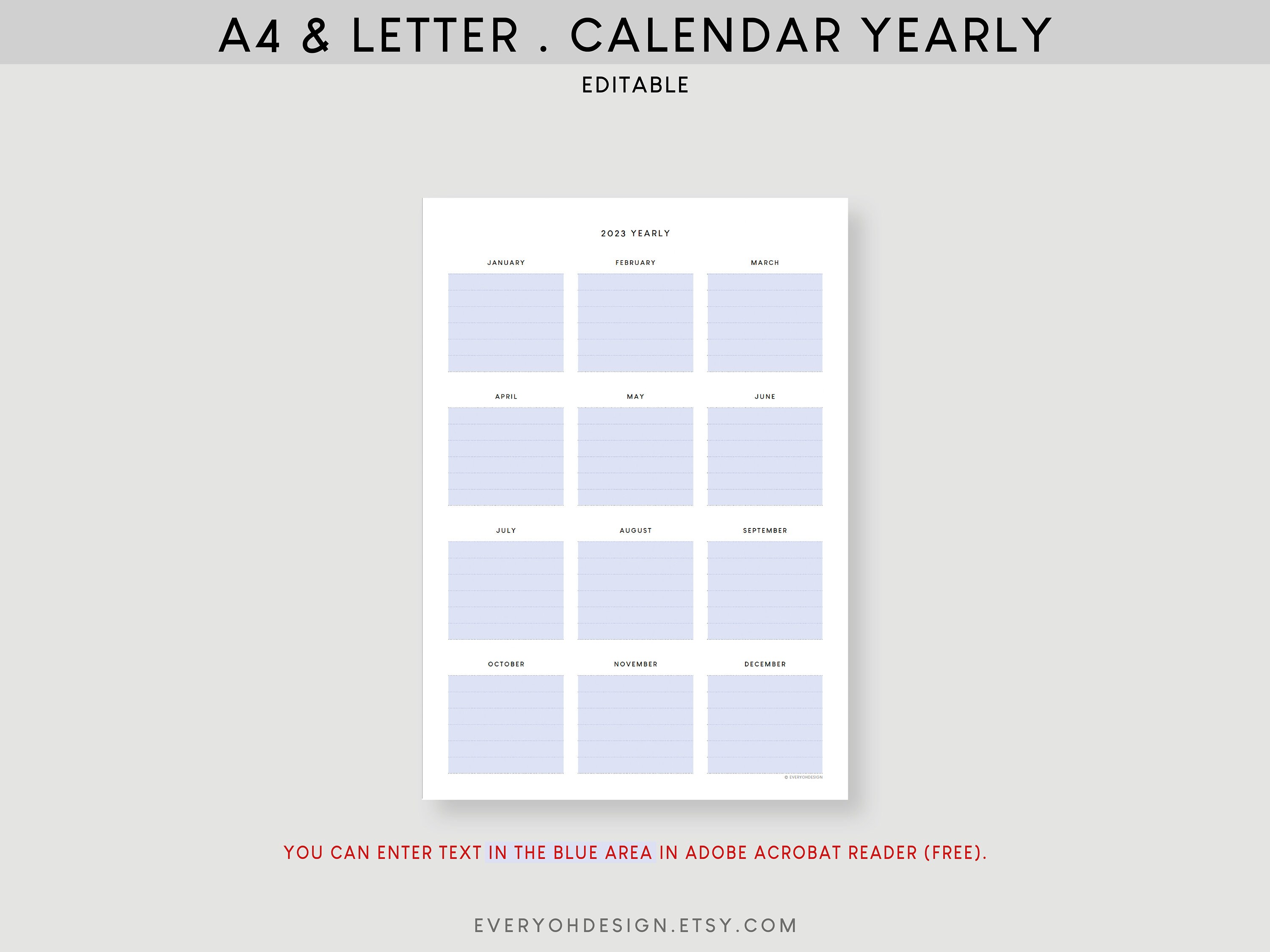 2024 Calendar Yearly Planner A4 & Letter Printable Yearly - Etsy
