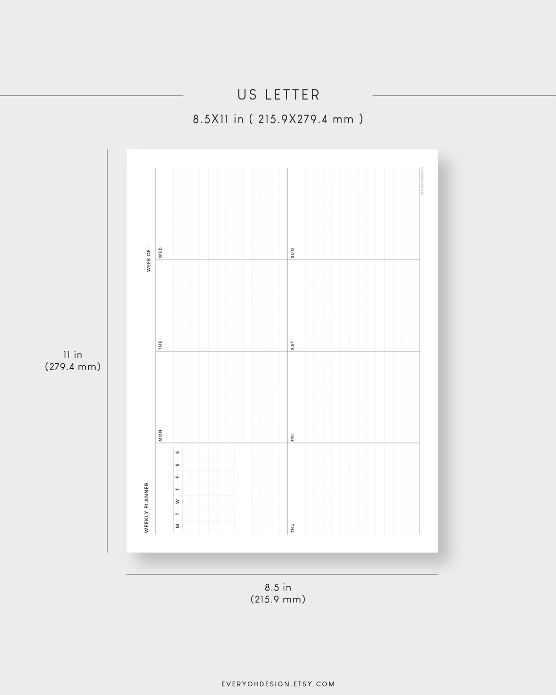 Undated Weekly With Calendar Printable Planner A4 &amp; Letter Minimalist ...