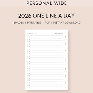 2026 One Line A Day Printable Insert: Personal Wide Minimalist Journal (PDF)