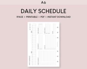 A6 Daily Schedule Planner Printable: 24 Hour Horizontal Layout (PDF)
