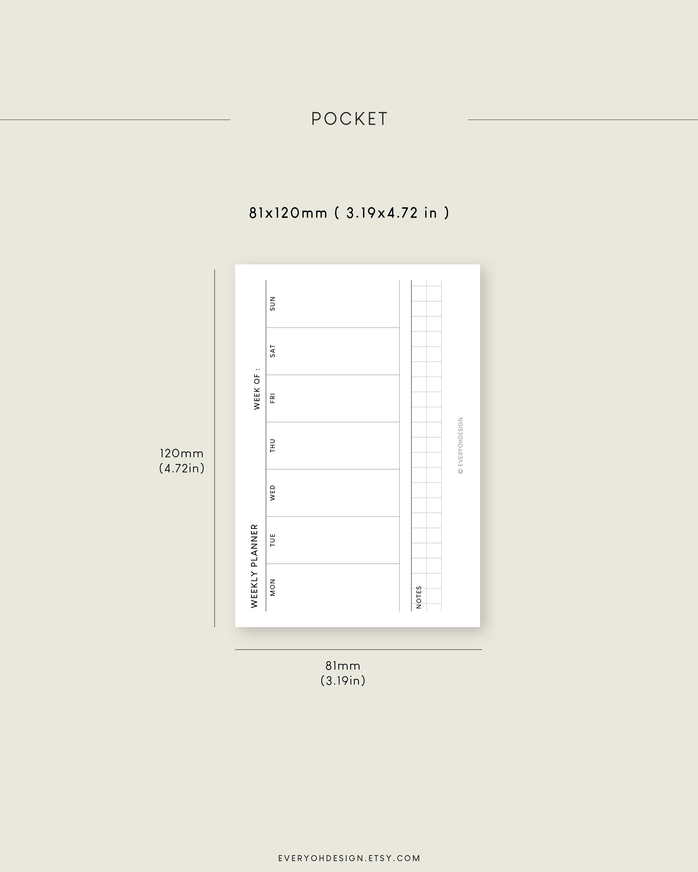 Pocket Weekly Horizontal Planner Inserts Printable Undated Week at A ...