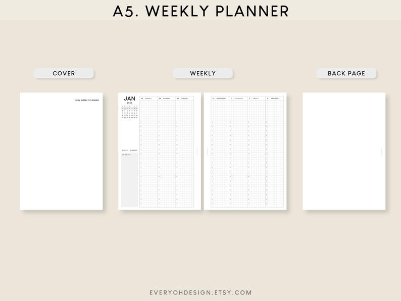 2026 Weekly Planner Printable Inserts: A5 Hourly Schedule (PDF) - Etsy
