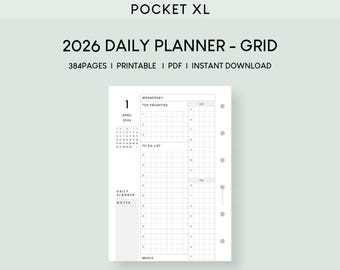 2026 Pocket XL Daily Planner Printable: Hourly Schedule (PDF)