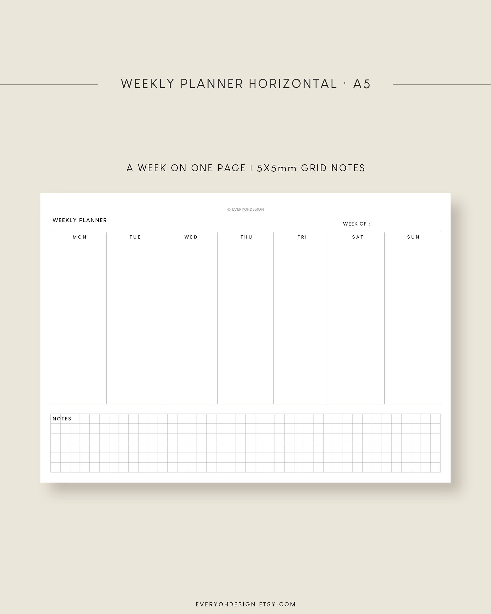 Weekly Planner Horizontal A5 Inserts Printable Undated Planner Editable ...