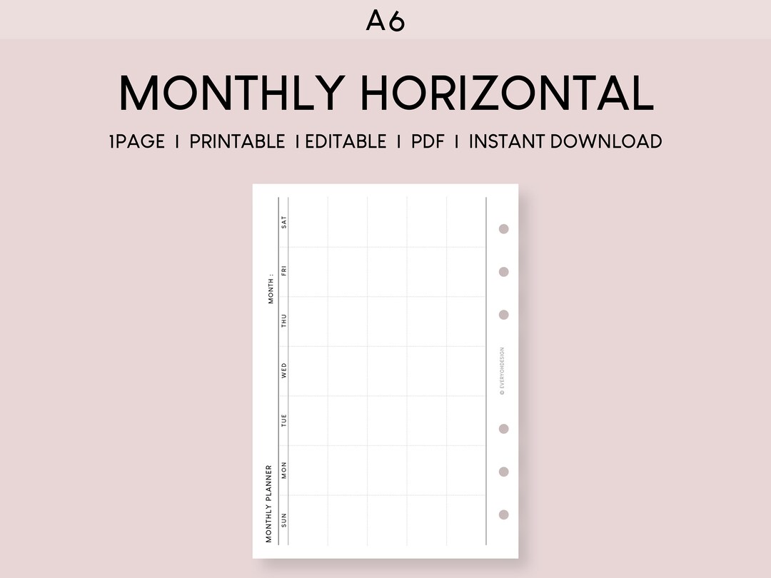 Undated Monthly Calendar (blank) Printable Insert | Month at A Glance ...