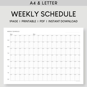 May include: A black and white printable weekly schedule planner with a grid layout. The planner is divided into days of the week, with hours marked from 7:00 AM to 9:00 PM. The planner is labeled "Weekly Schedule" at the top.