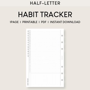 Peut inclure: Un planificateur d'habitudes imprimable au format demi-lettre avec une mise en page en grille pour suivre les habitudes quotidiennes. Le planificateur comprend une section pour chaque mois de l'année et une section de notes.