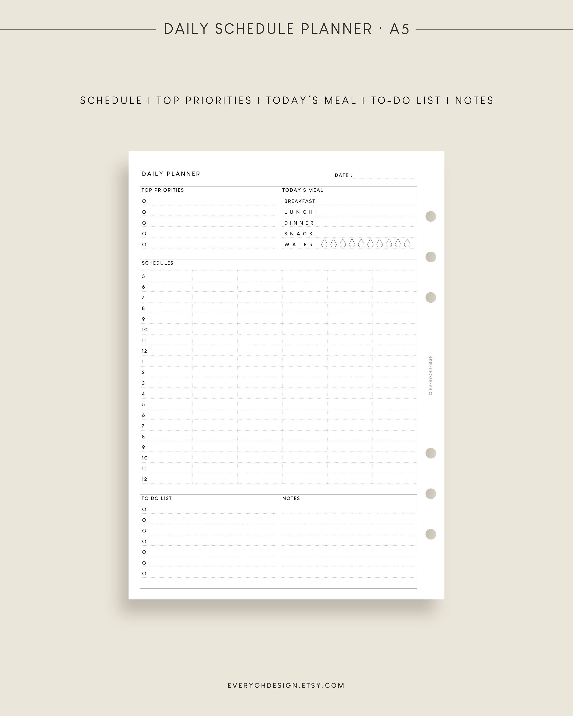 Daily Planner A5 Printable Inserts | Undated Schedule Planner Editable ...