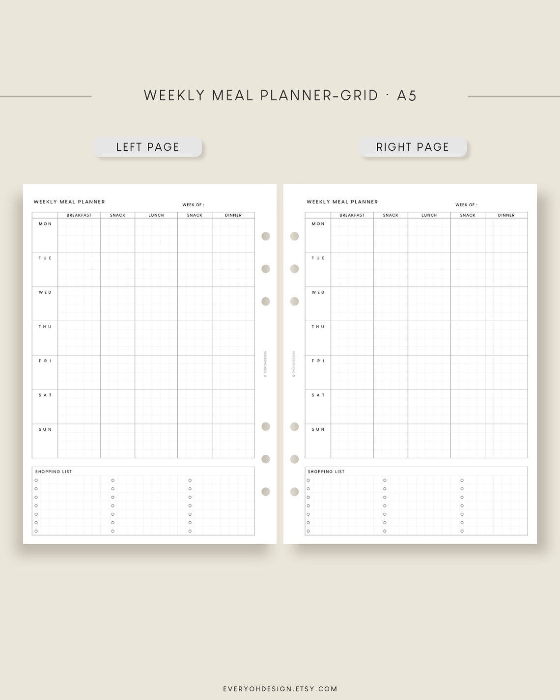Weekly Meal Grid A5 Planner Insert Grocery Shopping List - Etsy
