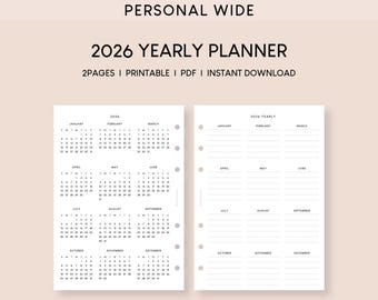 2026 Yearly Planner Printable Insert: Personal Wide (PDF)