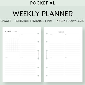 Weekly Planner with Calendar(Blank) Pocket Plus Inserts | Printable Minimalist Template | Week At A Glance | Editable  Simple Organizer