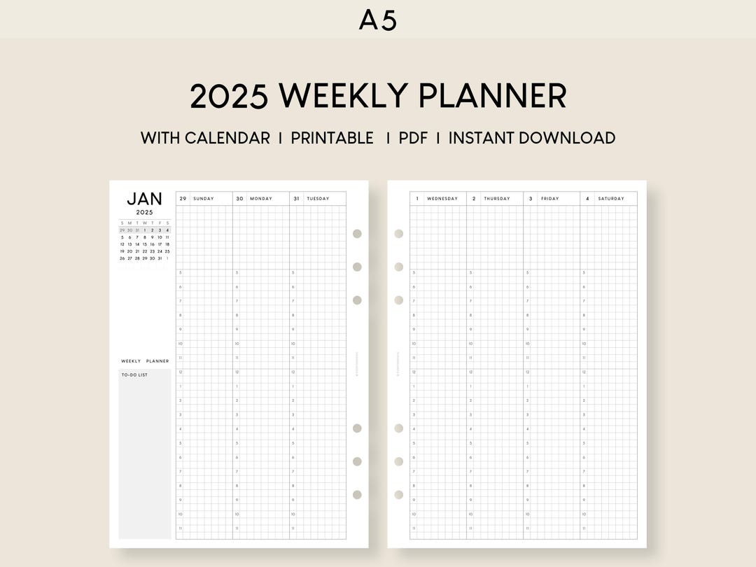 2025-weekly-planner-with-calendar-printable-inserts-52-week-hourly-journal-template-a-week-on-two-pages-schedule-planning-management-etsy