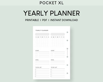 Pocket XL Yearly Planner Printable: Minimalist Undated Template (PDF)
