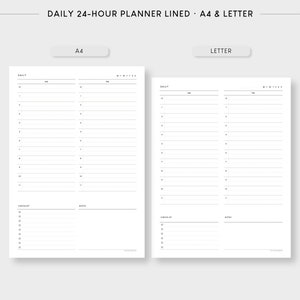 A4 & Letter Daily 24 Hour Planner Printable | Undated Scheduler ...