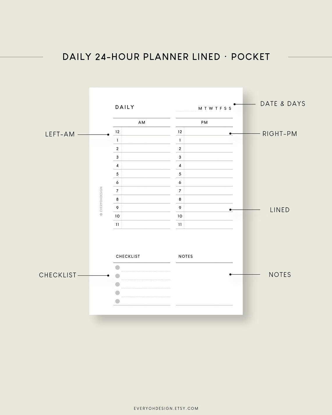 24-hour Daily Planner Printable: Pocket Size, Hourly Schedule (PDF ...