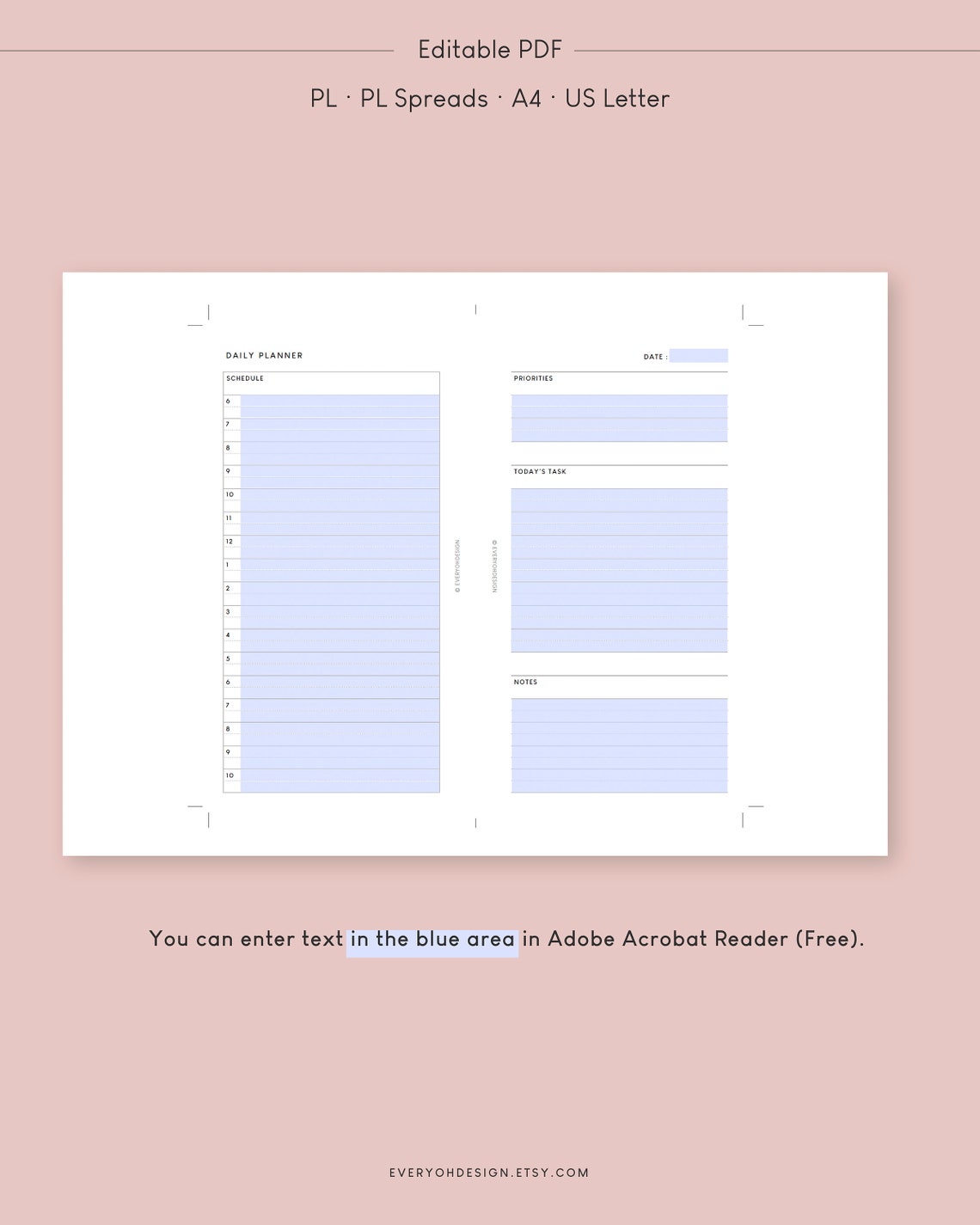 Printable Undated Daily Planner Personal Minimalist Fillable - Etsy