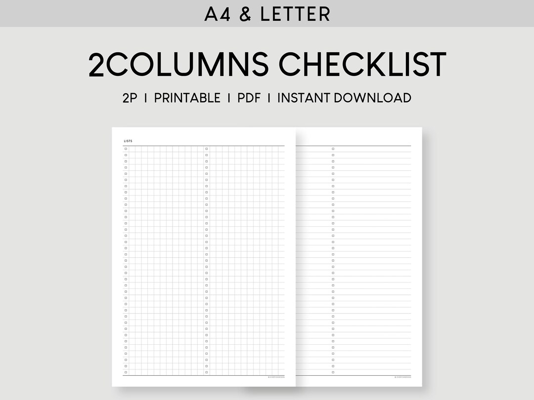A4 & Letter Blank Lists Printable Planner | Minimalist 2 Columns ...