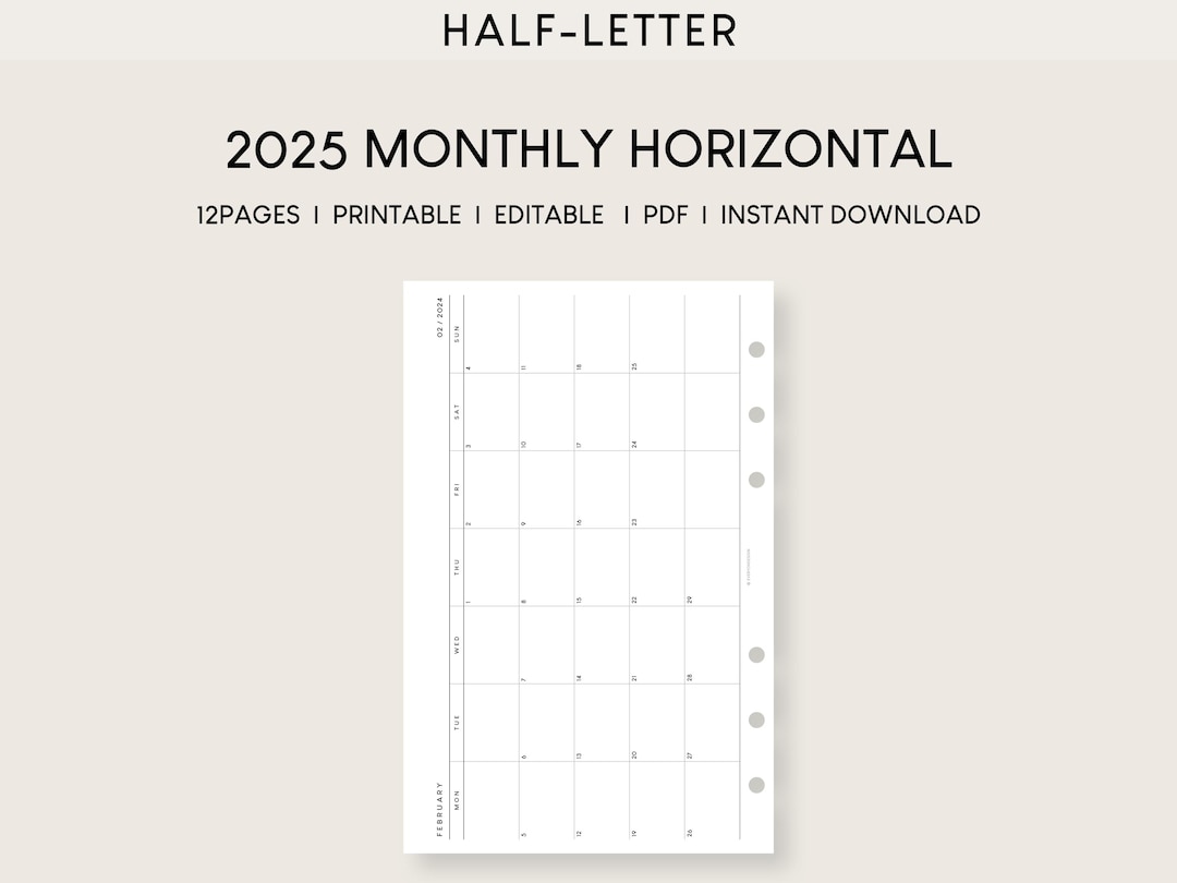 Half-letter 2025 Monthly Planner Printable Inserts | Dated Calendar ...