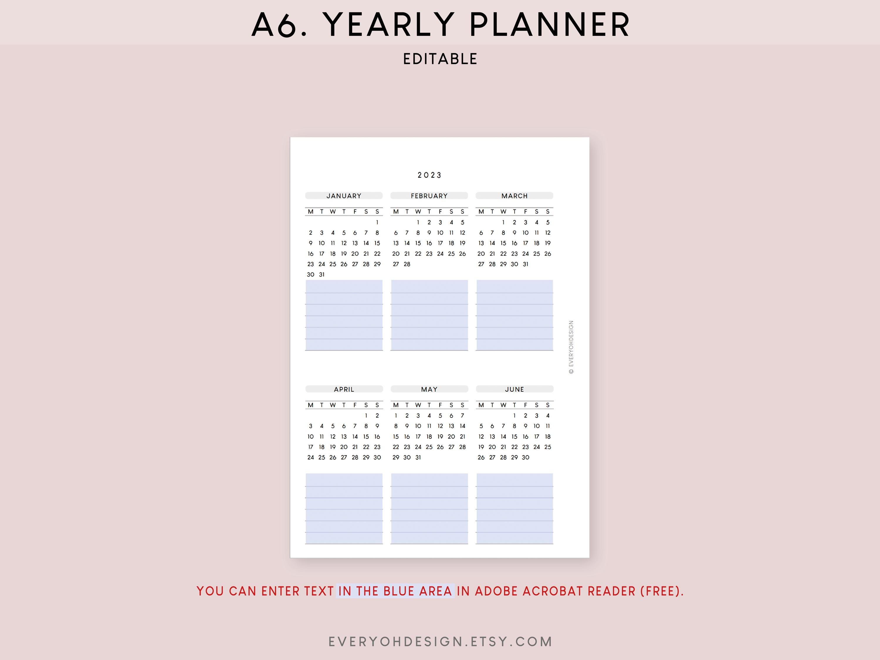 2026 Yearly Calendar A6 Printable Inserts: Minimalist Planner (PDF ...