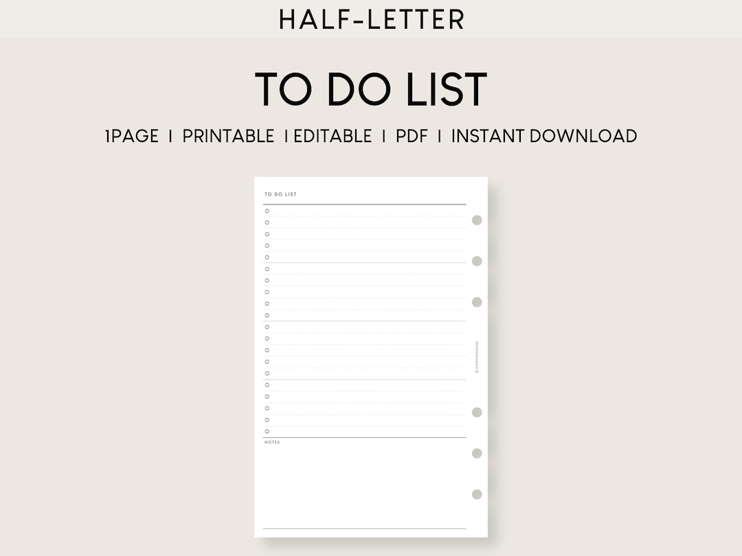 To Do List Printable Inserts Half Letter | Editable Task Planner ...