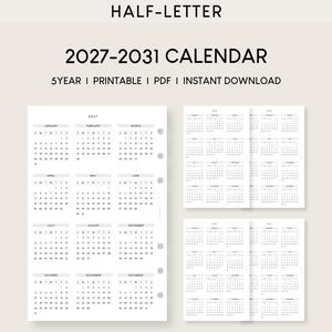2027-2031 Halbbuchstabe Printable: Minimalistische Planer Einlage (PDF)