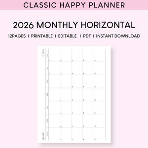 2026 Monthly Planner Inserts: Classic HP Horizontal Layout (Printable PDF)