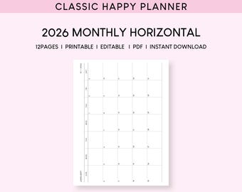 2026 Monthly Planner Inserts: Classic HP Horizontal Layout (Printable PDF)